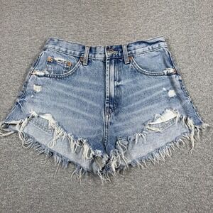 Zara Jean Shorts Women's Size 4 Blue Distressed Cut Off High Rise Whiskered